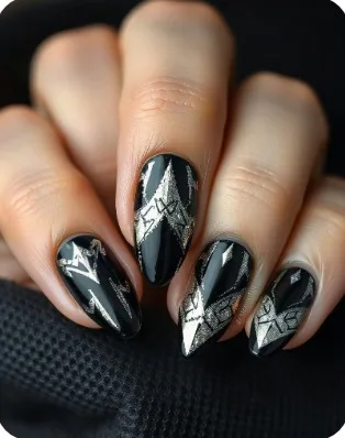 Neon coffin nails with a futuristic pattern